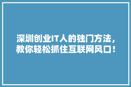 深圳创业IT人的独门方法，教你轻松抓住互联网风口！ 百度SEO