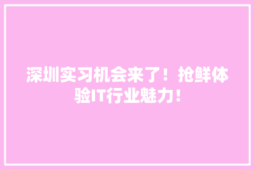 深圳实习机会来了！抢鲜体验IT行业魅力！ 百度SEO