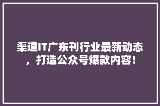 渠道IT广东刊行业最新动态，打造公众号爆款内容！ 必应SEO