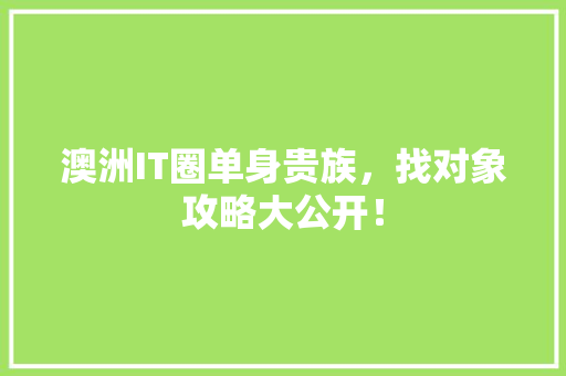 澳洲IT圈单身贵族，找对象攻略大公开！ 必应SEO