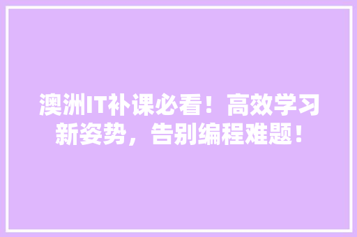 澳洲IT补课必看！高效学习新姿势，告别编程难题！ 百度SEO