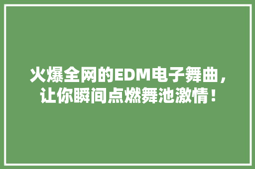 火爆全网的EDM电子舞曲，让你瞬间点燃舞池激情！ GoogleSEO