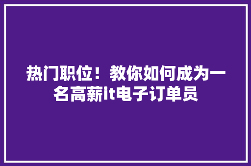 热门职位！教你如何成为一名高薪it电子订单员 必应SEO