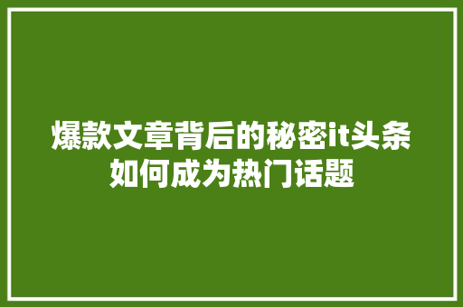 爆款文章背后的秘密it头条如何成为热门话题 神马SEO