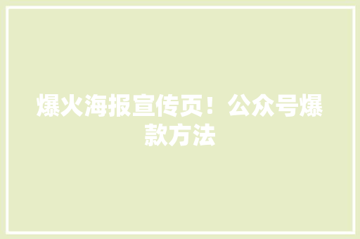 爆火海报宣传页！公众号爆款方法 百度SEO