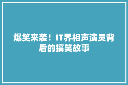 爆笑来袭！IT界相声演员背后的搞笑故事