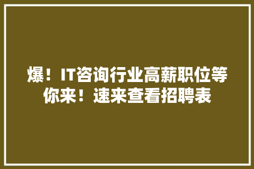 爆！IT咨询行业高薪职位等你来！速来查看招聘表 神马SEO