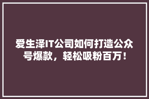 爱生泽IT公司如何打造公众号爆款，轻松吸粉百万！ 神马SEO