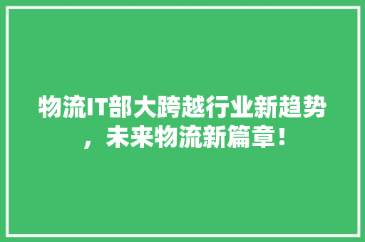 物流IT部大跨越行业新趋势，未来物流新篇章！ 必应SEO
