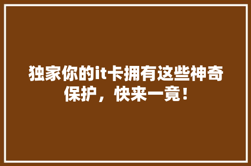 独家你的it卡拥有这些神奇保护，快来一竟！ 必应SEO