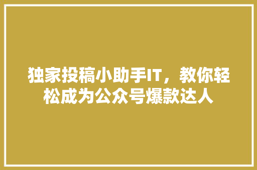 独家投稿小助手IT，教你轻松成为公众号爆款达人 百度SEO