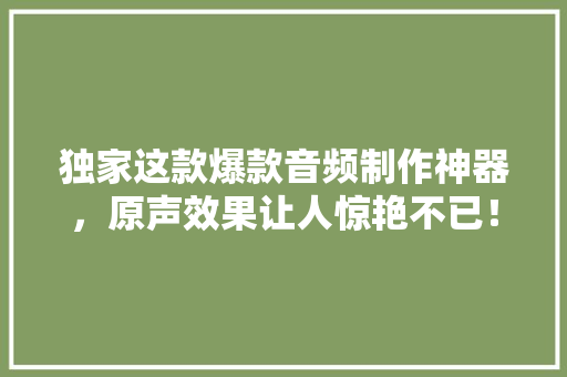 独家这款爆款音频制作神器，原声效果让人惊艳不已！ 神马SEO