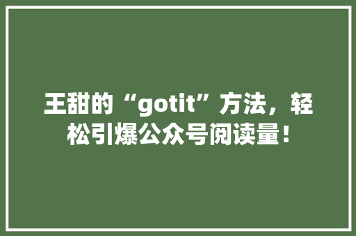 王甜的“gotit”方法，轻松引爆公众号阅读量！ 百度SEO