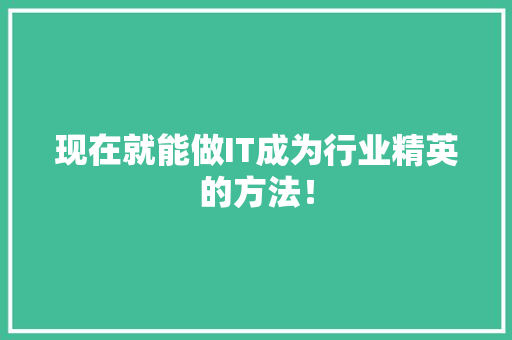 现在就能做IT成为行业精英的方法！ 必应SEO