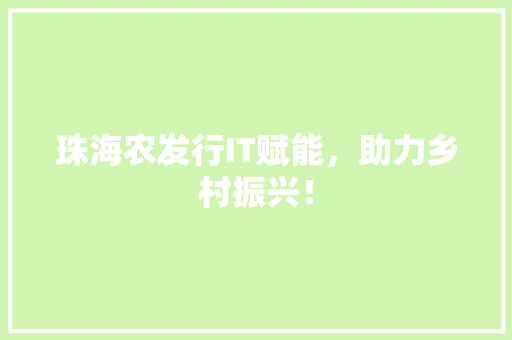 珠海农发行IT赋能，助力乡村振兴！ 百度SEO