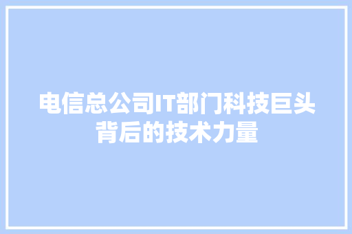 电信总公司IT部门科技巨头背后的技术力量 神马SEO