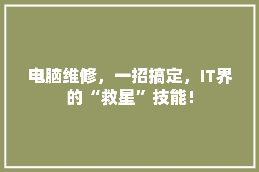 电脑维修，一招搞定，IT界的“救星”技能！ 搜狗SEO