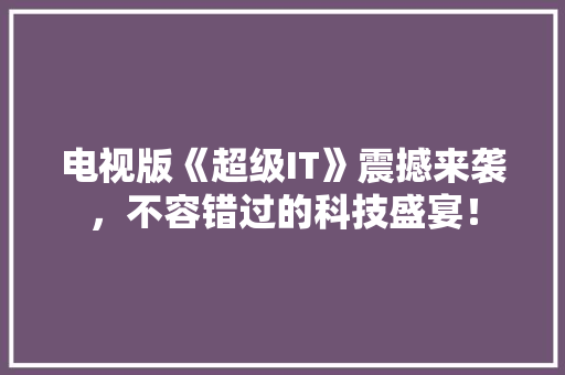 电视版《超级IT》震撼来袭，不容错过的科技盛宴！ 百度SEO