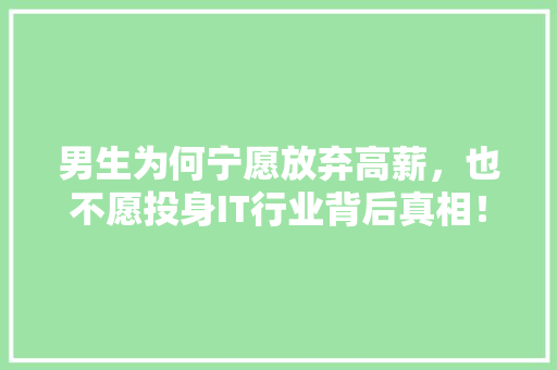 男生为何宁愿放弃高薪，也不愿投身IT行业背后真相！ 百度SEO