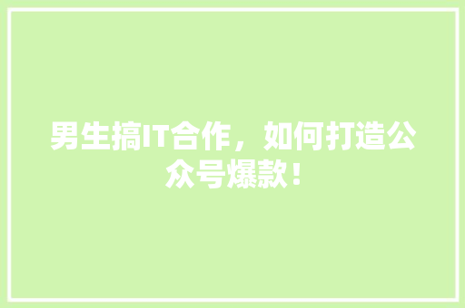 男生搞IT合作，如何打造公众号爆款！ 搜狗SEO