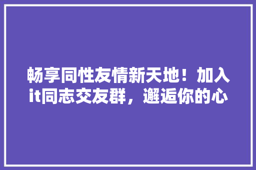 畅享同性友情新天地！加入it同志交友群，邂逅你的心灵伴侣 神马SEO