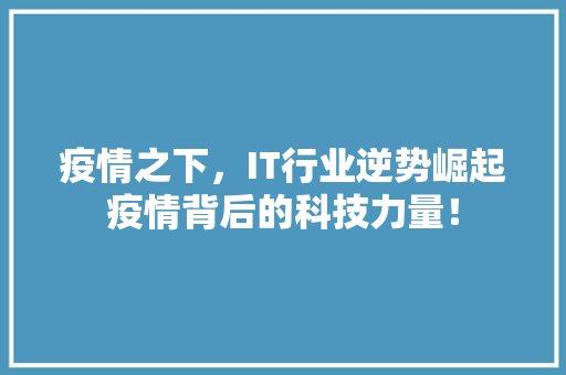 疫情之下，IT行业逆势崛起疫情背后的科技力量！ 搜狗SEO