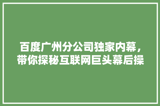 百度广州分公司独家内幕，带你探秘互联网巨头幕后操作！ GoogleSEO
