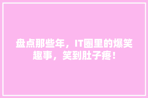 盘点那些年，IT圈里的爆笑趣事，笑到肚子疼！ GoogleSEO