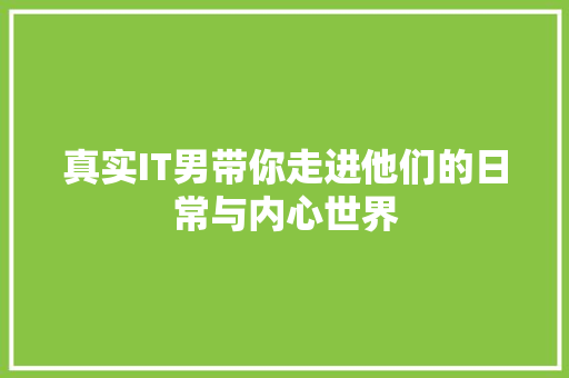 真实IT男带你走进他们的日常与内心世界 搜狗SEO