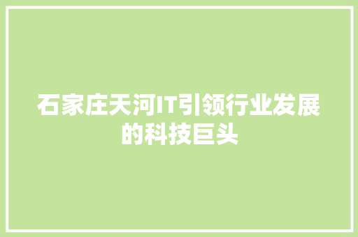 石家庄天河IT引领行业发展的科技巨头 百度SEO