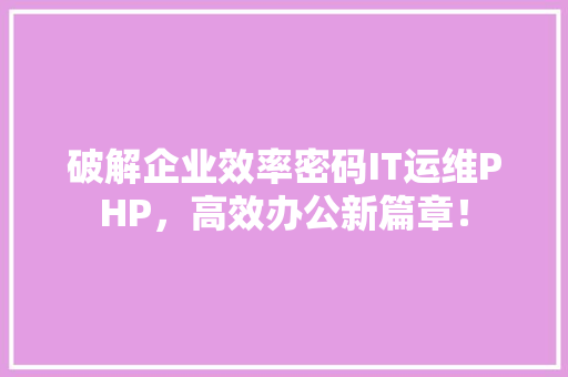 破解企业效率密码IT运维PHP，高效办公新篇章！
