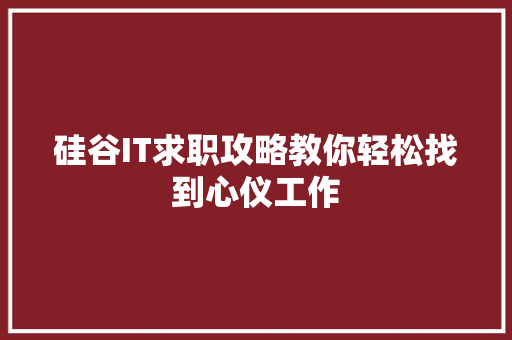 硅谷IT求职攻略教你轻松找到心仪工作 必应SEO