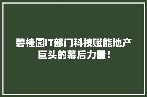 碧桂园IT部门科技赋能地产巨头的幕后力量！ GoogleSEO