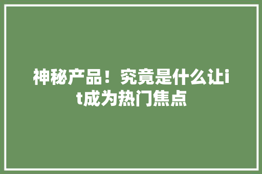 神秘产品！究竟是什么让it成为热门焦点 搜狗SEO