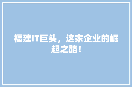 福建IT巨头，这家企业的崛起之路！ 搜狗SEO