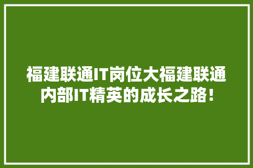 福建联通IT岗位大福建联通内部IT精英的成长之路！