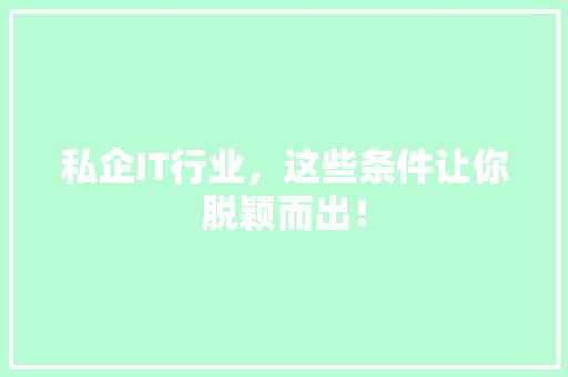 私企IT行业，这些条件让你脱颖而出！ 搜狗SEO