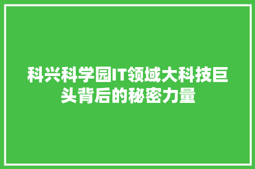 科兴科学园IT领域大科技巨头背后的秘密力量 GoogleSEO