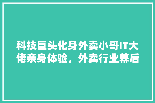科技巨头化身外卖小哥IT大佬亲身体验，外卖行业幕后真相！ 神马SEO