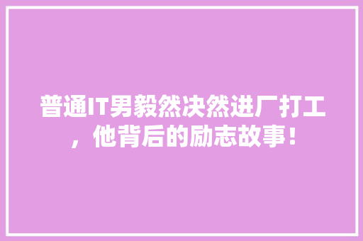 普通IT男毅然决然进厂打工，他背后的励志故事！ 搜狗SEO