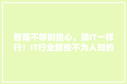 智商不够别担心，搞IT一样行！IT行业那些不为人知的真相 搜狗SEO