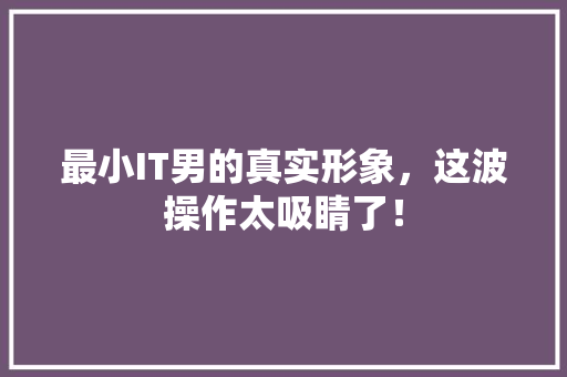 最小IT男的真实形象，这波操作太吸睛了！