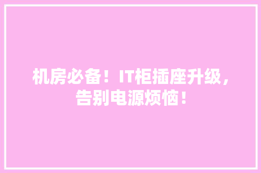机房必备！IT柜插座升级，告别电源烦恼！ 必应SEO