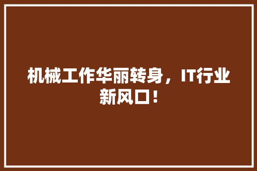 机械工作华丽转身，IT行业新风口！ 搜狗SEO