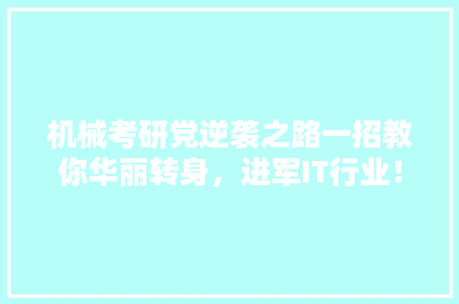 机械考研党逆袭之路一招教你华丽转身，进军IT行业！