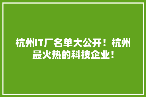 杭州IT厂名单大公开！杭州最火热的科技企业！ 搜狗SEO
