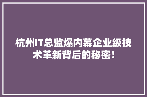 杭州IT总监爆内幕企业级技术革新背后的秘密！ 搜狗SEO