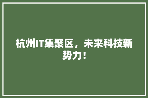 杭州IT集聚区，未来科技新势力！