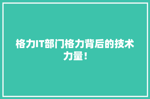 格力IT部门格力背后的技术力量！ GoogleSEO