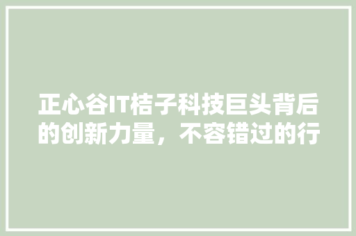 正心谷IT桔子科技巨头背后的创新力量，不容错过的行业洞察！ 搜狗SEO